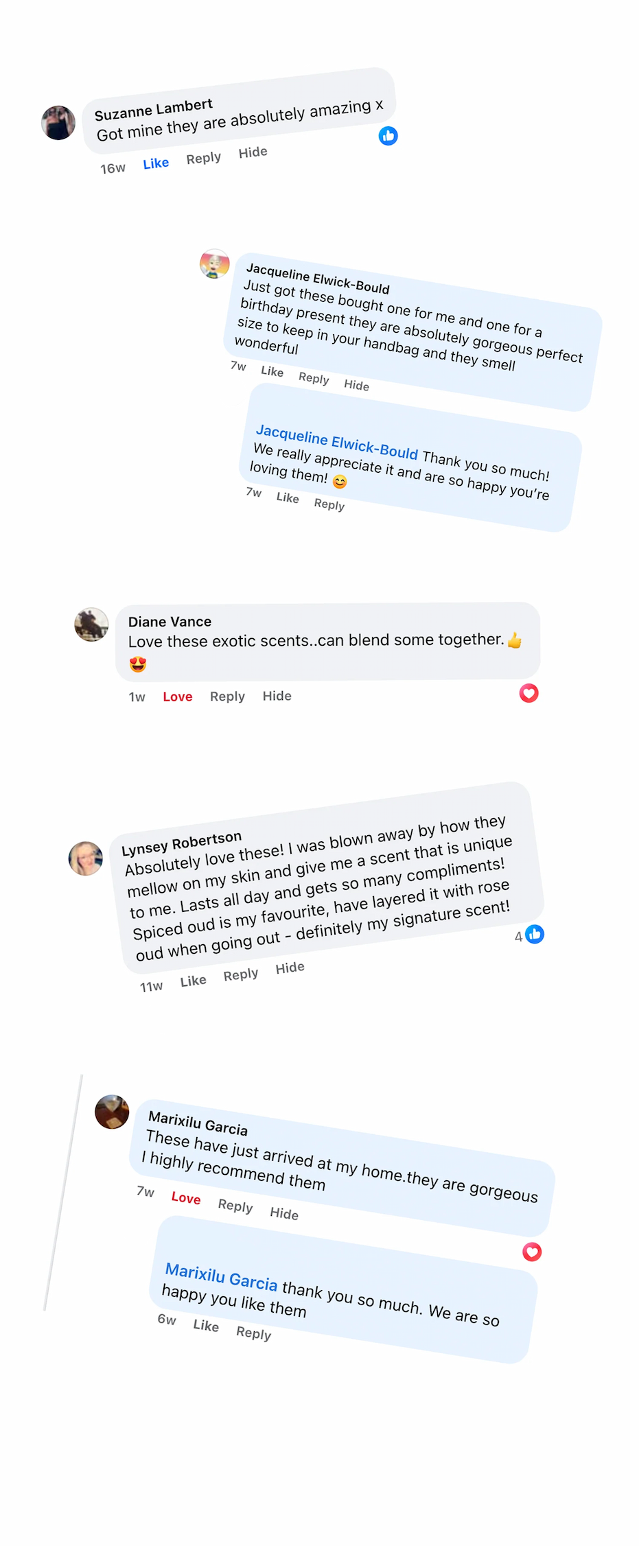 oudelure facebook comment screenshot