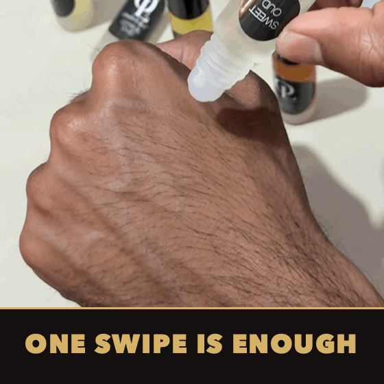 One swipe of OudeLure oud oil on the back of the hand